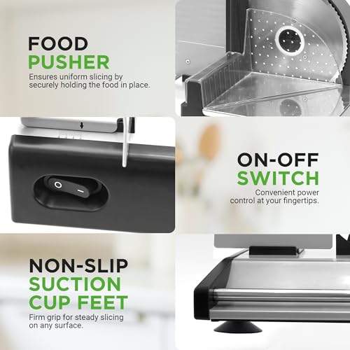 NutriChef Electric Meat Slicer 200W with Adjustable Thickness, Stainless Steel Blade