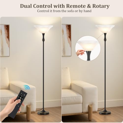 Dimmable LED Floor Lamp with Glass Shade - Modern Torchiere Lighting