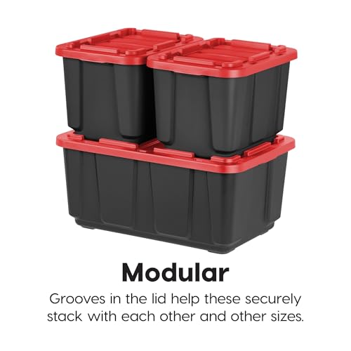 IRIS USA 4-Pack Red Heavy Duty Storage Tote Bins with Lockable Lids - 27 Gallon