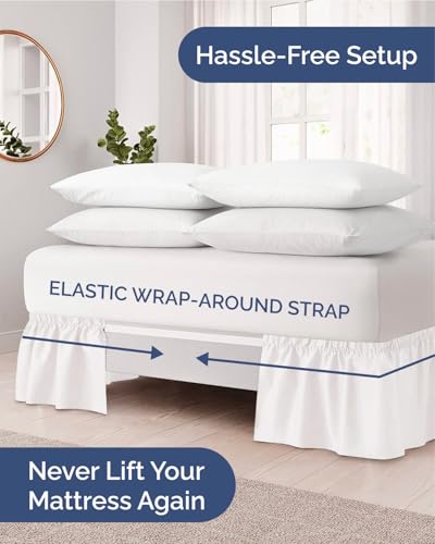 King Size Wrap Around Bed Skirt - 15 Inch Drop - Antique White - Elastic Stay Put