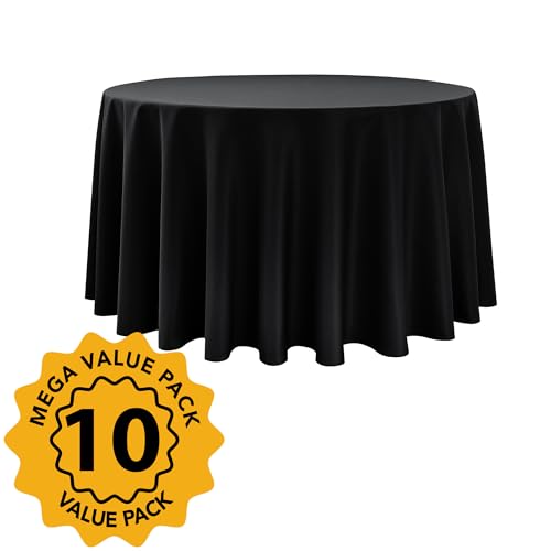 Dailyset 10-Pack Black Round Tablecloths 108 Inch for 4-5 Ft Tables - Wrinkle & Spill Resistant Polyester