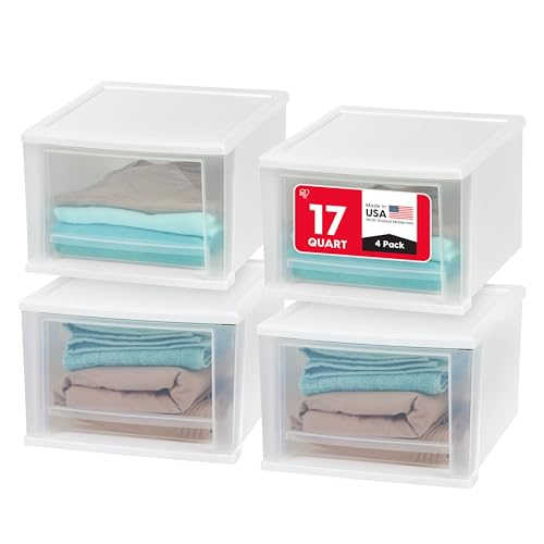 IRIS USA 4-Pack Medium 17 Qt. Stackable Drawer Storage Organizers, White