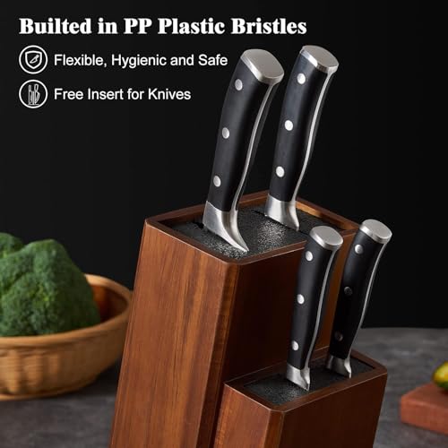 Brown 2-Tier Acacia Wood Knife Block Without Knives - Universal Organizer