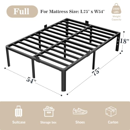 Black Full Metal Bed Frame 18 Inch Heavy Duty Platform No Box Spring Needed