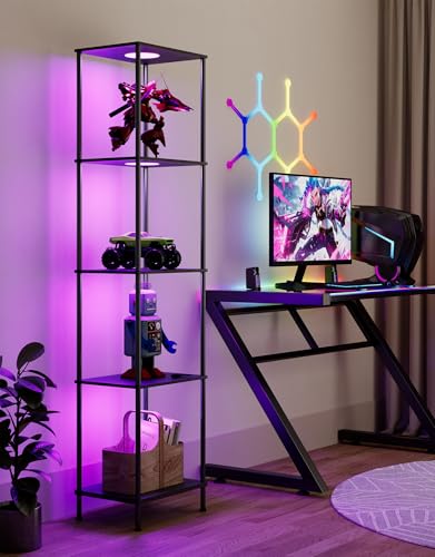 PARTPHONER Black Display Shelf Floor Lamp with RGBW Color Changing Lights