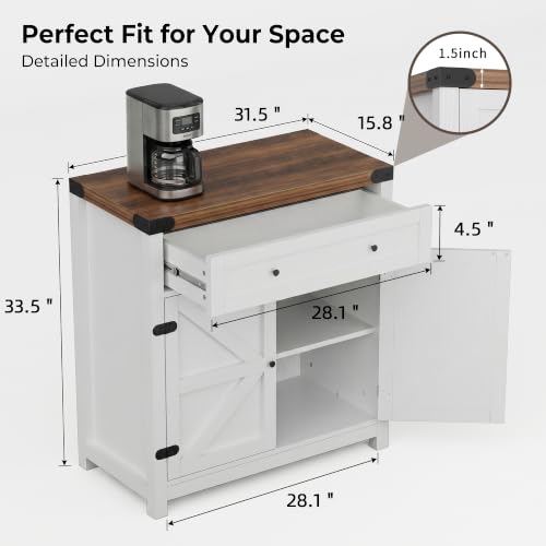 YESHOMY Farmhouse Kitchen Storage Cabinet with Adjustable Dividers - White & Brown, 1 Piece