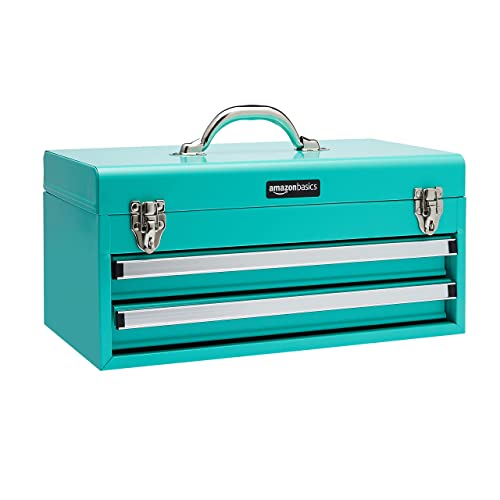 Metal Tool Box with Drawers - Turquoise Storage Organizer, 18.1 x 8.7 x 9.5 in