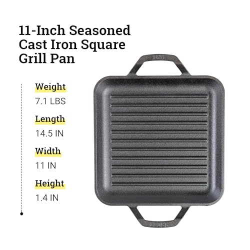 Lodge Chef Collection 11-Inch Pre-Seasoned Cast Iron Square Grill Pan