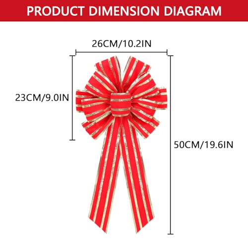 RoseCraft Red/Gold Christmas Bow, 9¡±x13¡± Large Velvet Christmas Tree Topper Bow Ornaments for Home Xmas Tree Wreath Fence Stairs Railing Fireplace Indoor Outdoor Front Door Party Decoration.