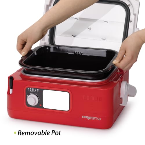 Red Presto 6-Quart Nomad Traveling Slow Cooker with Locking Lid & Carry Handle