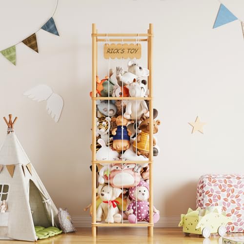 Large Capacity Wooden Stuffed Animal Storage Organizer - 15.8" Wide, Natural