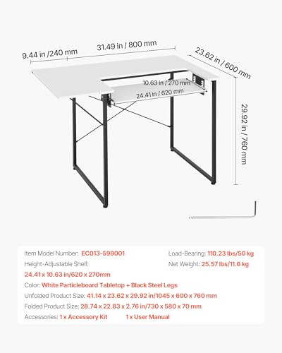 VEVOR Multipurpose Sewing Table 41.14 x 23.62 inches with Storage & Foldable Side Shelf