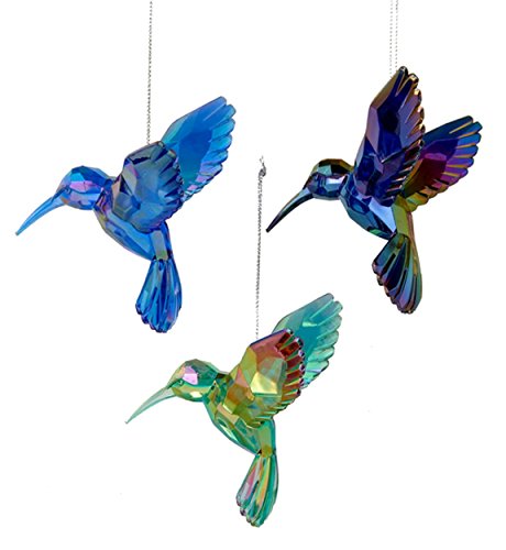 Kurt Adler Shiny Hummingbird Ornaments, Set of 3 – Iridescent Plastic Christmas Décor