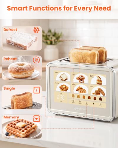 Keenstone 2-Slice Smart Toaster with Wide Slots & Touch Screen - Cream