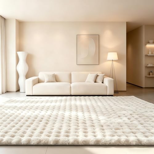 Creamy White Rabbit Plush Rug 6x9 ft Fluffy Faux Fur Area Rug for Nursery Kids Room
