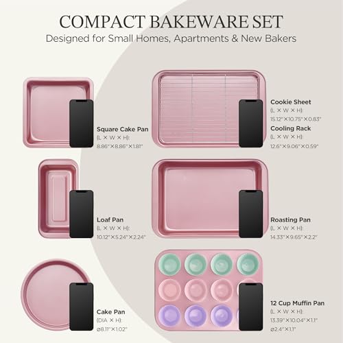 Pink 19-Piece Bakeware Set - Nonstick Cake Pans, Loaf, Muffin, Cookie Sheet & Cooling Rack