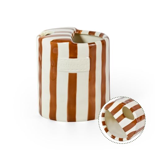 AGH Orange Stripe 10oz Ceramic Travel Mug with Sip Hole – Hand Painted, Dishwasher Safe