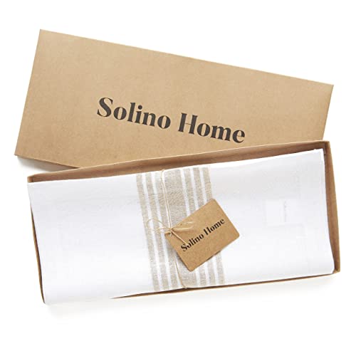 Solino Home 100% Pure Linen Table Runner 14 x 60 in Natural & White