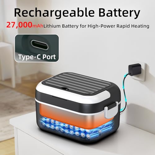 Drafin Black Cordless Electric Lunch Box 6.3 Cups with 27000mAh Battery, Rapid Heating
