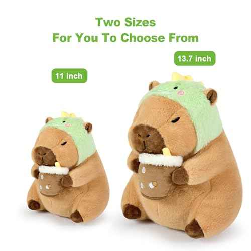 Ditucu Cute Capybara Plush Pillow Dinosaur Drinking Milk Tea Stuffed Animal Capibara Plushies Toys Gifts for Kids Brown 11 inch