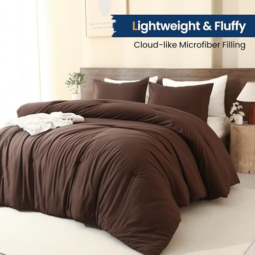 Earthy Brown Comforter Set Twin Size - All-Season Lightweight Bedding with Pillowcase