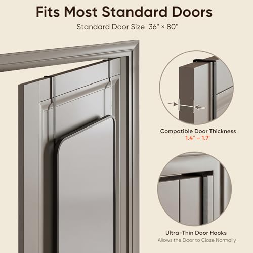 Antok 48x14 Inch Over Door Full Length Mirror with Stand - Black