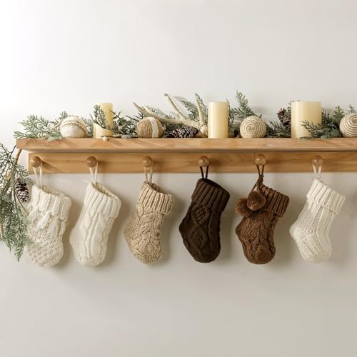 Farmhouse Knitted Christmas Stockings 7 Inch White Beige Brown 12 Pack