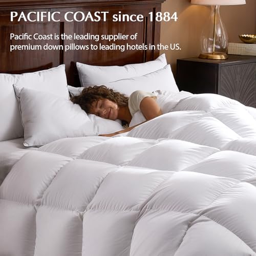 Pacific Coast Queen Size Goose Feather & Down Pillow with 3-Chamber Support - Hypoallergenic, High Thread Count Cotton Shell
