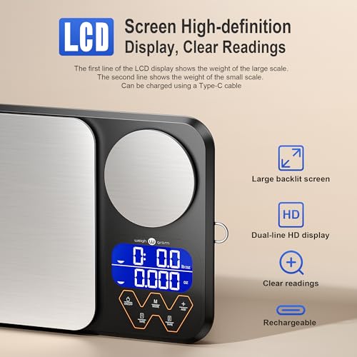 Weigh Gram Black Digital Dual Platform Food Kitchen Scale 5kg/0.01g