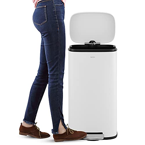White 8 Gal Step Trash Can with Soft Close Lid - Cotton Finish