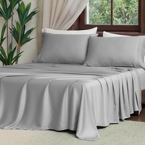 Queen Tencel Lyocell Sheet Set Silver Gray - Silky Soft, Breathable & Deep Pocket