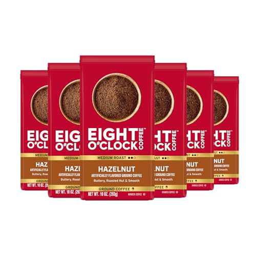 Eight O'Clock Hazelnut Medium Roast Ground Coffee 10oz Pack of 6 - Smooth & Nutty Flavor