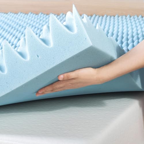4 Inch Queen Egg Crate Memory Foam Mattress Topper with Cooling Gel - Light Blue