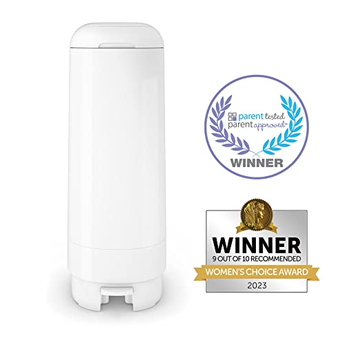 Diaper Genie Signature Pail with Long-Lasting Refill and White Variation — Odor Locking, Hands-Free, Holds 846 Diapers