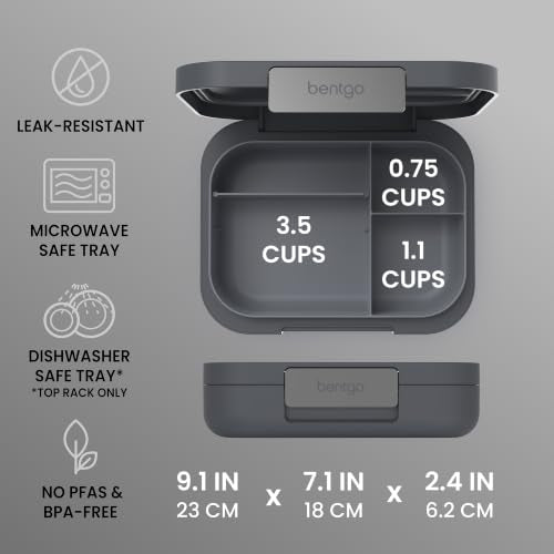 Bentgo Modern Adult Bento Lunch Box Dark Gray with 3-4 Compartments