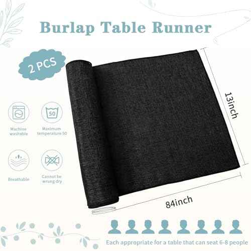 LuoluoHouse Burlap Table Runners: 2 Packs 13x84 inch Jute Table Linens Black Table Linens for Halloween Ceremony Gothic Theme Bachelor Birthday Party Table Decoration