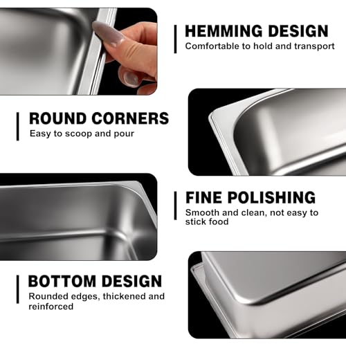 West Bay 4 Pack Half Size Stainless Steel Hotel Pan with Lids, 4" Deep, Commercial Food Storage