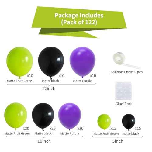 Lime Green Purple Black Balloon Garland Arch, 122PCS Lime Green Purple Balloons Black Purple Balloons for Hero Racing Car Truck Birthday Video Game Halloween Props Decorations