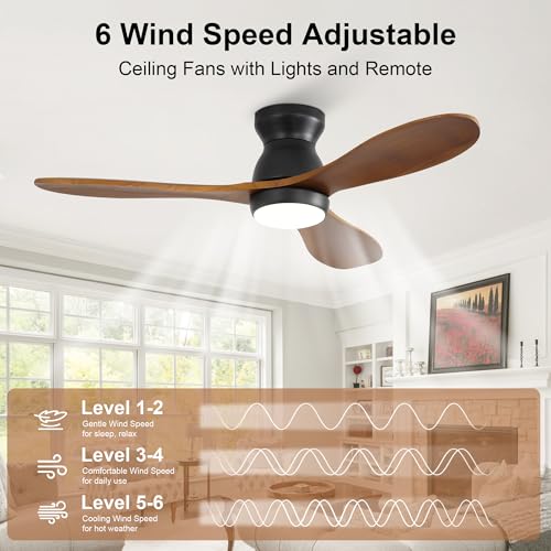 RnRolo Brown 42-Inch Ceiling Fan with Light & Remote, Wooden Blades, Quiet DC Motor