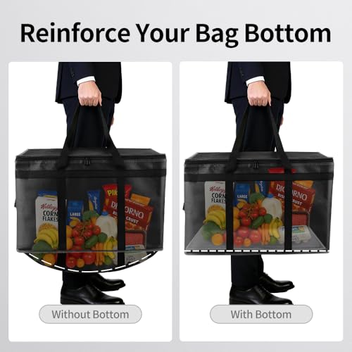 3XL Insulated Food Delivery Bag with Hard Bottom - Black, Reusable & Heavy Duty