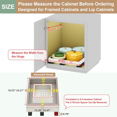 Fokyfok White Pull Out Cabinet Organizer 11-16W x 17-24D Expandable Adhesive