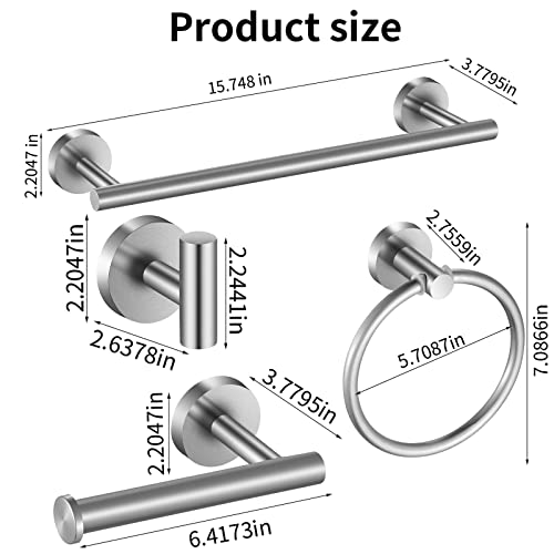 Brushed Nickel Bathroom Hardware Set 10 Pieces - 16 Inch Towel Bar & Accessories