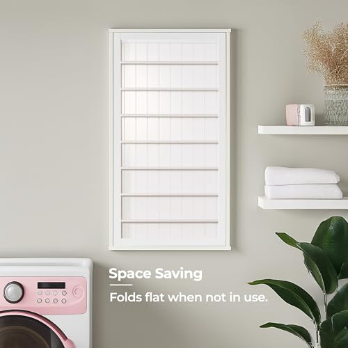 Wall-Mount Wooden Clothes Drying Rack – Supports 30 lb, White, Space-Saving