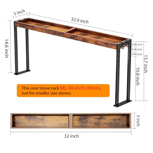 32.9-Inch Over Stove Spice Rack Shelf for 30-Inch Stovetop with Adjustable Height Rustic Brown & Black