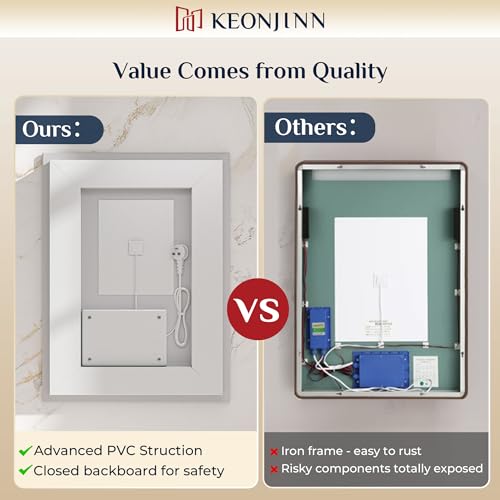 Keonjinn 22 x 32 Inch LED Bathroom Mirror with Backlit & Frontlit, Tempered Glass, Dimmable, Defogging, Wall Mount