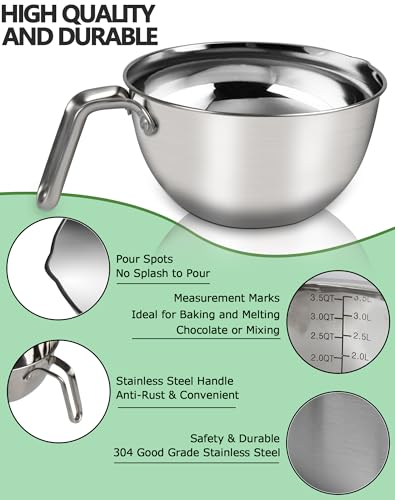 3500ML Double Boiler Melting Pot Set with 4.5QT Stainless Steel Pot and Silicone Spatula