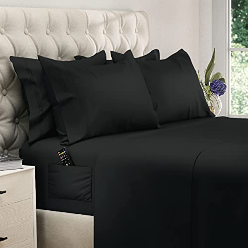 DREAMCARE King Size Cooling Microfiber Sheets Set - Extra Deep Pocket Black