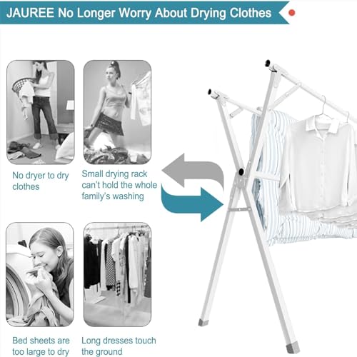 95-Inch Foldable Clothes Drying Rack with 20 Hooks - Heavy Duty Stainless Steel, Indoor Outdoor, White