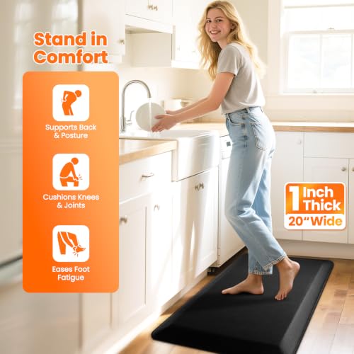 Black 1-Inch Thick Anti-Fatigue Mat for Kitchen & Standing Desk - 20x32 Inches - Variation of THIS listing