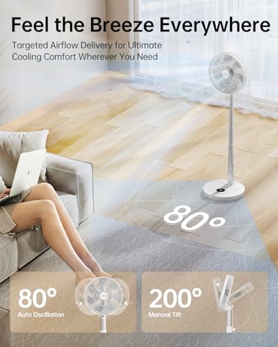 TriPole 12 Inch White Oscillating Portable Fan with Remote & Long Battery Life